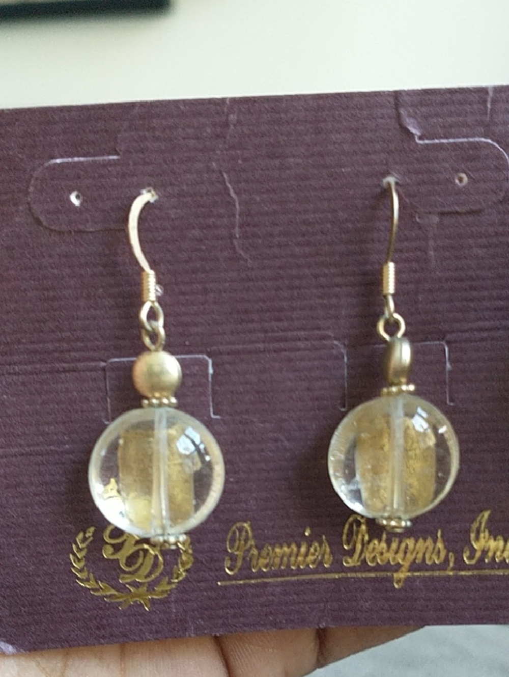 Premier Designs Gold and Clear Glass Drop Earrings
